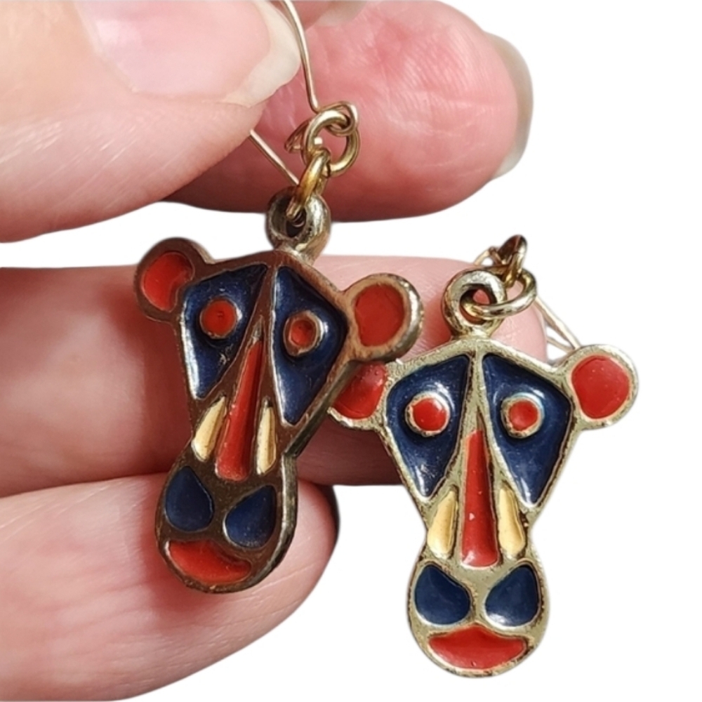 Vintage Red Blue Enamel Animal Earrings - Picture 1 of 2